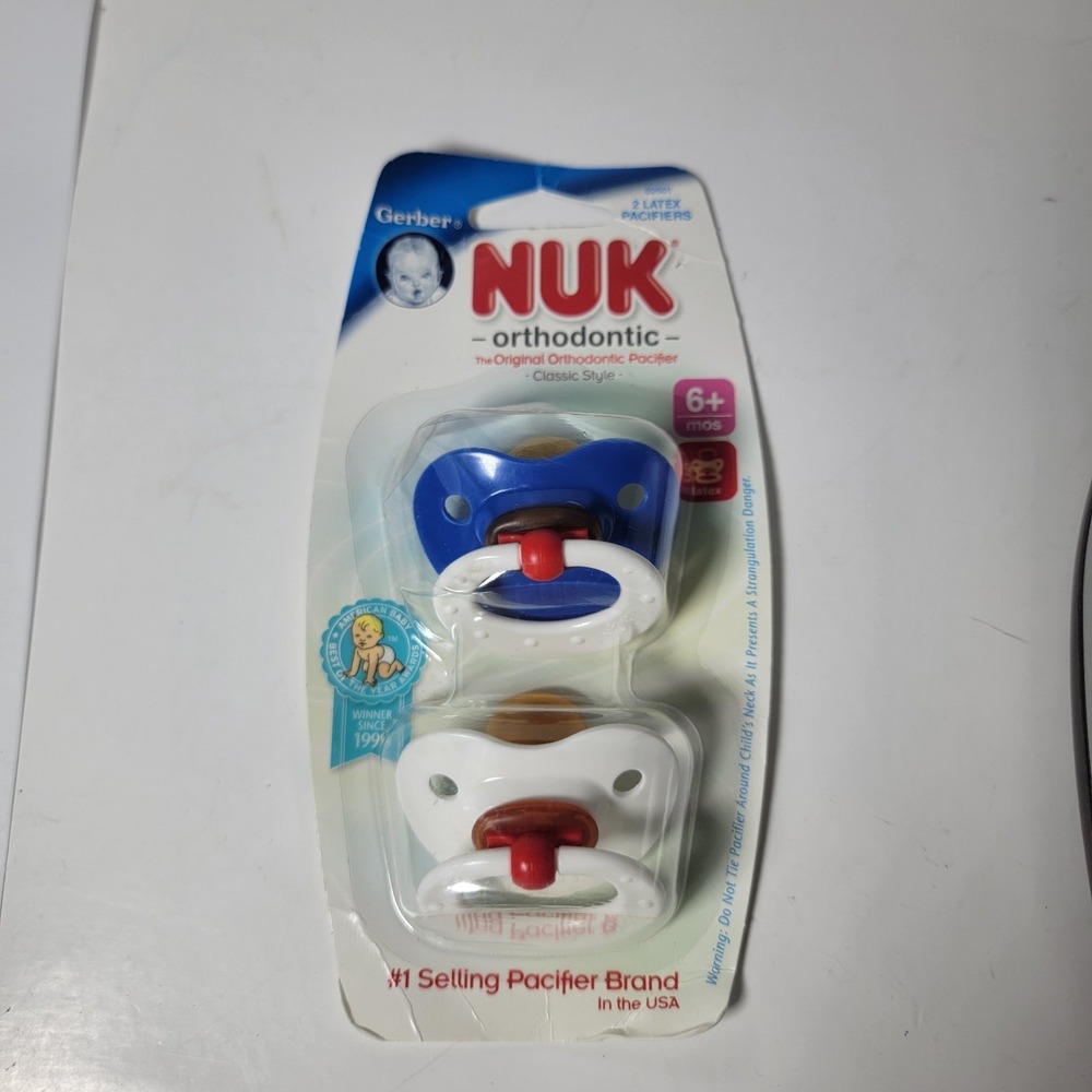 2007 Gerber NUK Orthodontic Latex Pacifiers‎ Blue White Size 6m+ NOS NEW